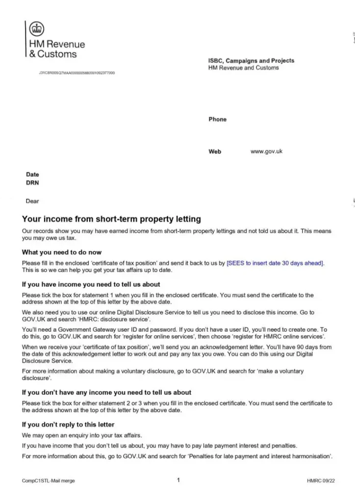 HM Revenue and Customs Letter