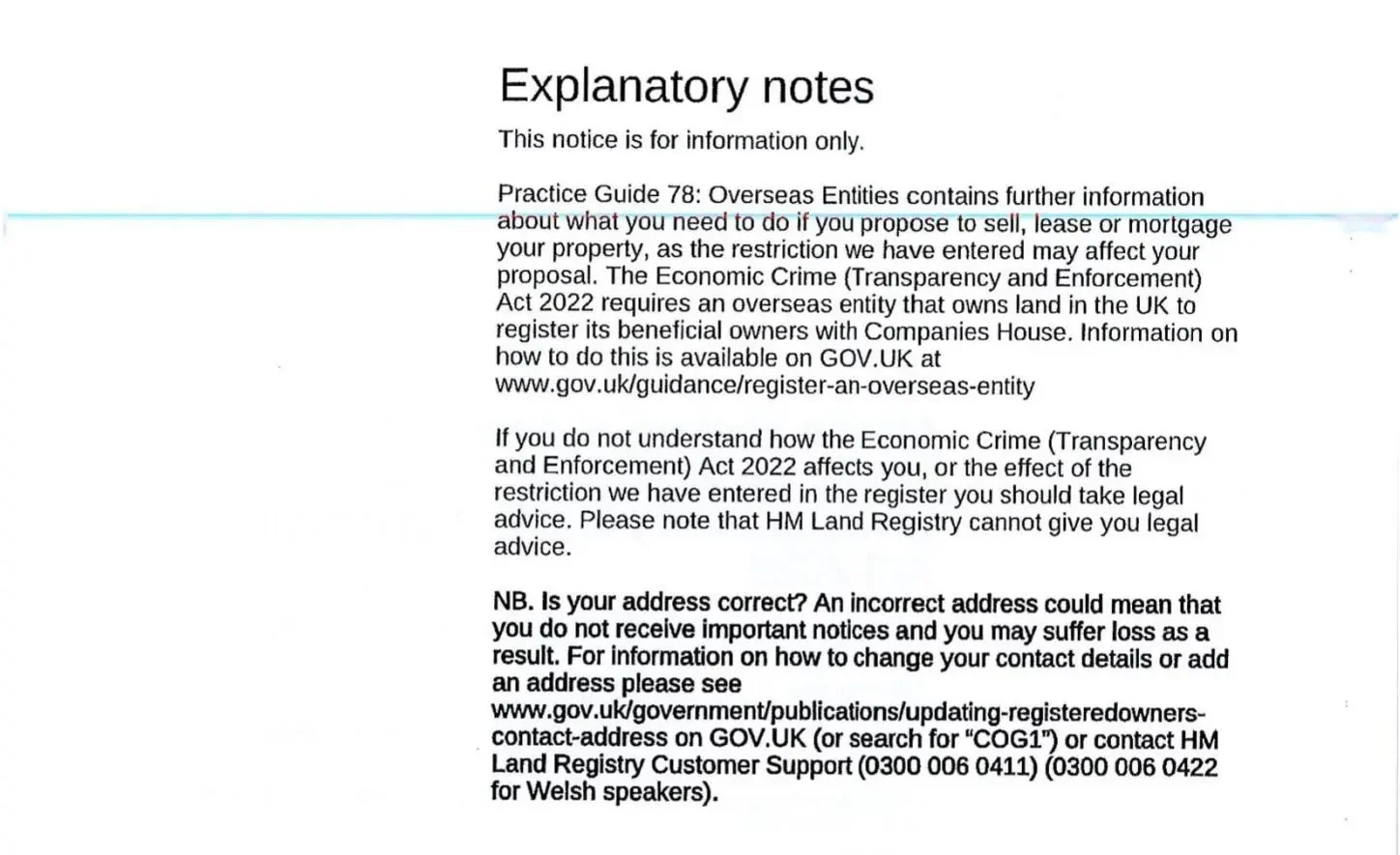 Letter from HM land and Registry